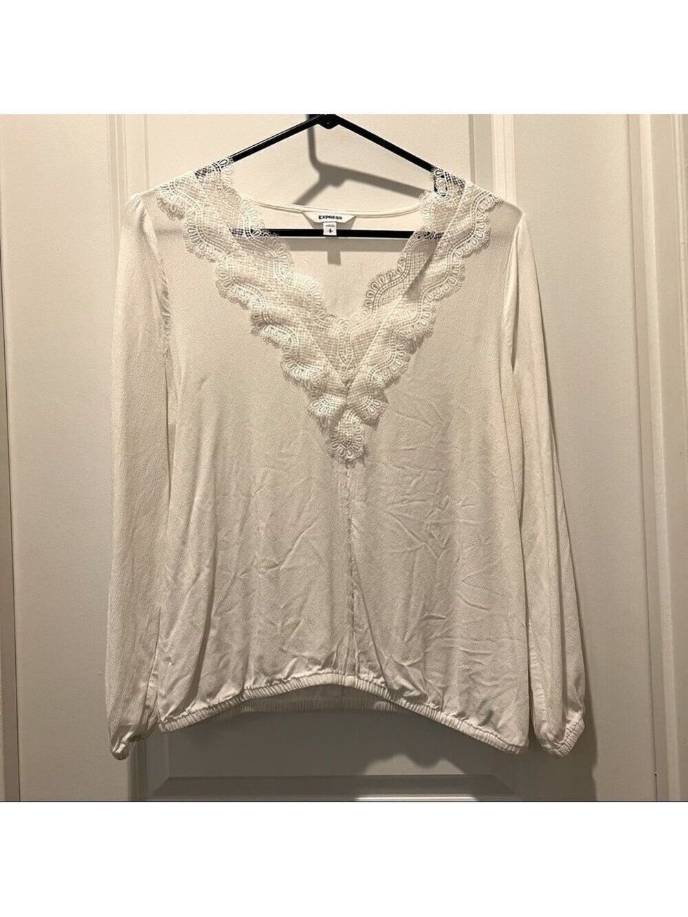 Express Small White Rayon and Lace Blouse